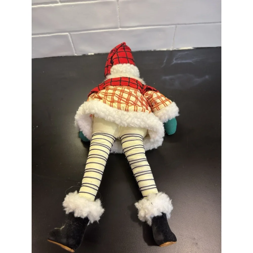 Vintage Painted Face‎ Fabric Elf Santa Posable Shelf Sitter  17